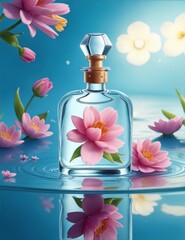 bottle of perfume with flowers spa still life with Lily