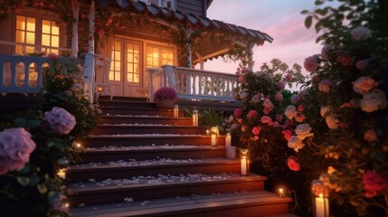 The magical atmosphere of spring and summer, which culminates in flowering at the backyard. Generative AI Technology 