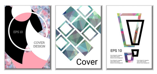 Cover design. Set of 3 covers. Imitation of crumpled paper. Unusual bright abstract background for magazine, book, splash, banner, vector. Imitation of crumpled paper