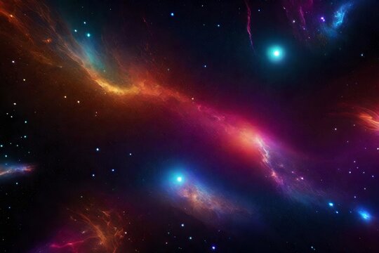 An artistic representation of an abstract background inspired by cosmic space, with colorful galaxies and nebulae