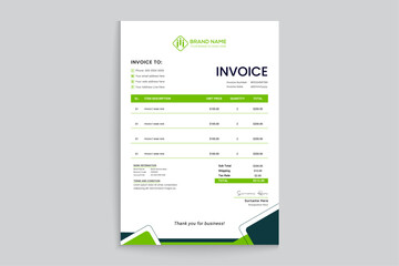 Corporate green color invoice design