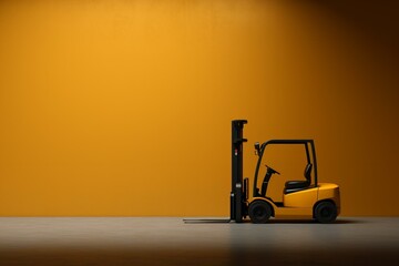 A solitary yellow forklift against a blank backdrop. Generative AI