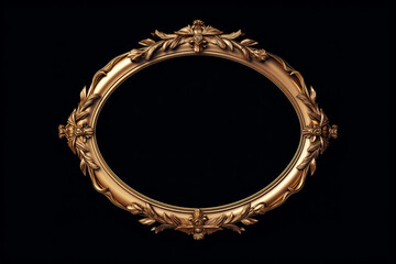 Vintage gold oval wall frame isolated on a gray background.
