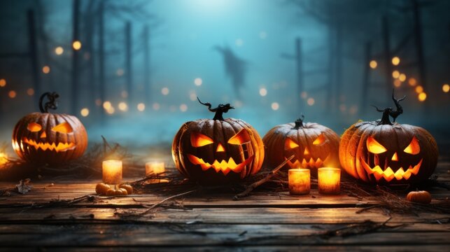 Halloween Pumpkins in a Spooky Forest