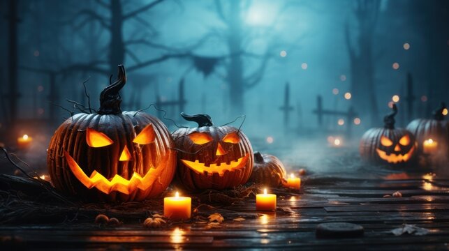 Spooky Halloween Pumpkins in a Graveyard