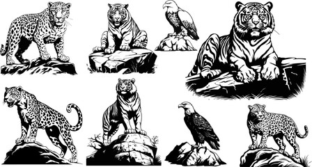 tiger, leopard, eagle vector hand drawn illustrations for designers and other creative use. ai generated image