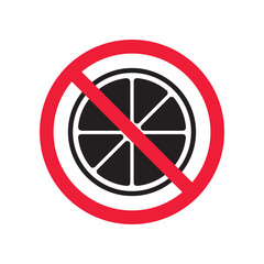 Lemon prohibited vector icon. No citrus symbol pictogram. Forbidden lemon icon. Warning, caution, attention, restriction, danger label ban flat sign design.