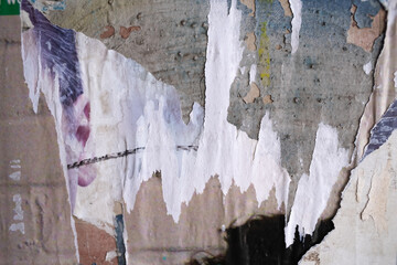 Ripped street poster background, abstract old paper collage