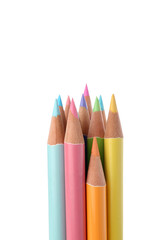 Many colorful pencils isolated on white background