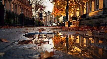 Fototapeta na wymiar A puddle of water on a city street
