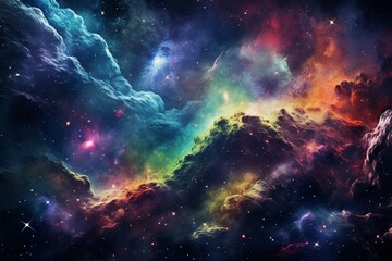 Vibrant cosmic artwork with glowing colors of outer space. Generative AI
