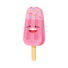 Ice Cream on Stick with Cute Face as Frozen Dessert Vector Illustration