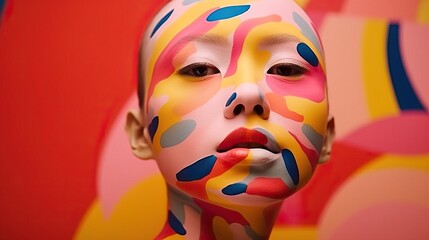 Fototapeta na wymiar Portrait of Young Asian Girl with Colorful Geometric Face Art