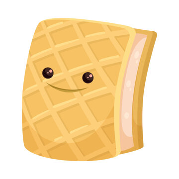Ice Cream Waffle Bricket with Cute Face as Frozen Dessert Vector Illustration