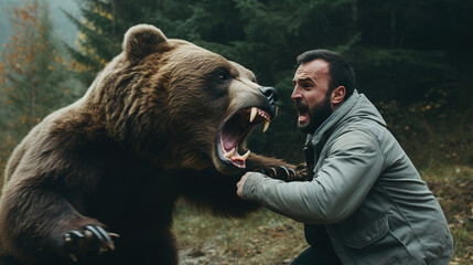 man fighting a bear, generative ai