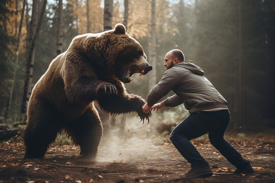 man fighting a bear, generative ai