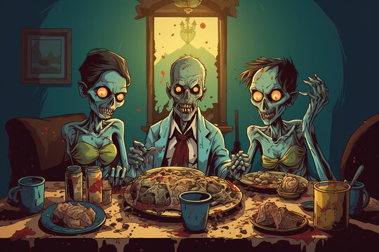 Zombie family holiday dinner, generative ai