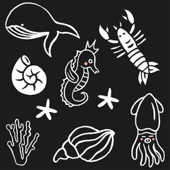 Hand drawn underwater animal collection vector design