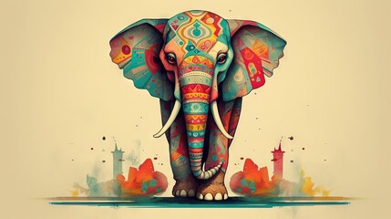 Obraz premium an elephant with a colorful pattern on its face and trunk. generative ai
