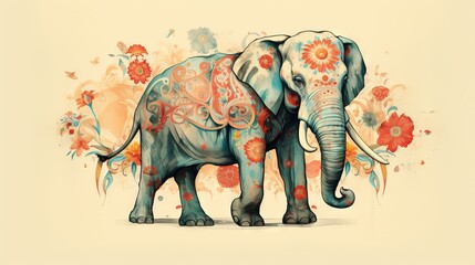  a painting of an elephant with flowers on it's back.  generative ai