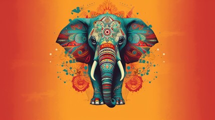  an elephant with a colorful pattern on its face and trunk.  generative ai