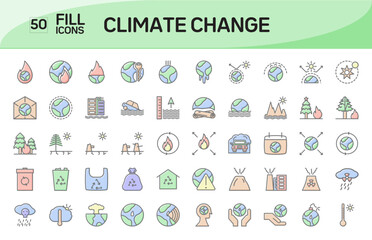 Climate Change icons, Color Icons set. Vector illustration in modern color style of Climate Change icons, Color Climate Change icons, Isolated on white background, Pixel Perfect Climate Icons