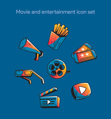 Movie and entertainment illustration icons set