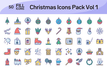 Christmas Icons outline color icons. Vector illustration in modern Outline Color style of Christmas icons, Outline Icons set, Isolated on white background, Pixel Perfect Christmas Icons, Editable