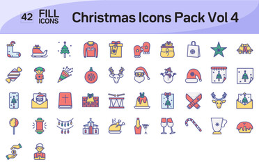 Christmas Icons outline color icons. Vector illustration in modern Outline Color style of Christmas icons, Outline Icons set, Isolated on white background, Pixel Perfect Christmas Icons, Editable