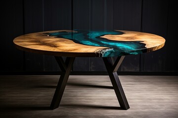Handcrafted oak epoxy table. Generative AI - obrazy, fototapety, plakaty