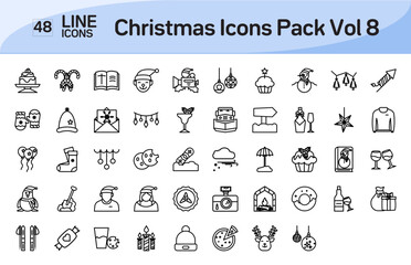 Christmas Line Icons Icons set. Vector illustration in modern Line style of christmas icons, Line Icons, Isolated on white background, Pixel Perfect Christmas Icons, Editable line icons set