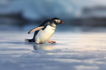 Naklejka premium Penguin on the snow in winter. 