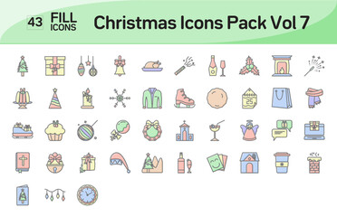 Christmas Icons Color Outline Icons set. Vector illustration in modern outline color style of christmas icons, Color Outline Icons, Isolated on white background, Pixel Perfect Christmas Icons
