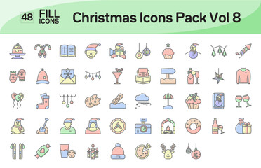 Christmas Icons Color Outline Icons set. Vector illustration in modern outline color style of christmas icons, Color Outline Icons, Isolated on white background, Pixel Perfect Christmas Icons