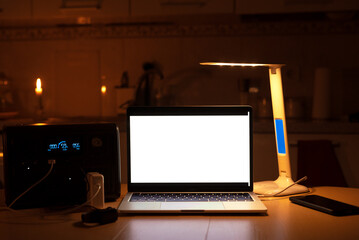 Charging station for laptop and desk lamp when there is no light during blackout. Generator power...