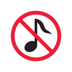No music icon. Forbidden noise icon. No sound vector sign. Prohibited loud vector icon. Warning, caution, attention, restriction, danger flat sign design. Silence vector icon pictogram