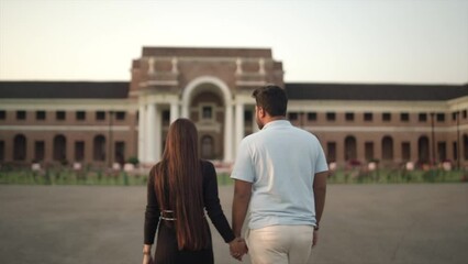 couple in front of Dehradun Forest Research Institute. 