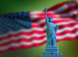 cyan statue of liberty on USA flag green background