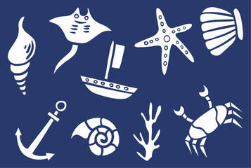 Hand drawn underwater animal collection vector design