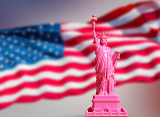 pink statue of liberty on USA flag