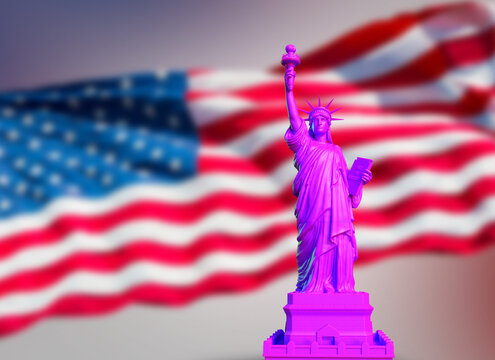 purple statue of liberty on USA flag