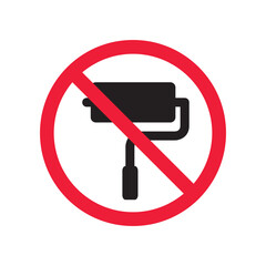 Do not paint sign. Prohibited painting vector icon. No paint icon. Forbidden brush icon. Warning, caution, attention, restriction, danger flat sign design. Paint roller symbol pictogram