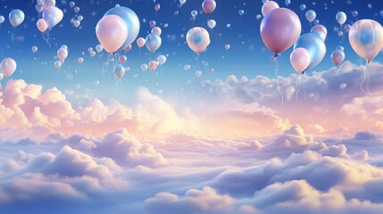 Fototapeta premium a bunch of balloons floating in the sky above the clouds. generative ai