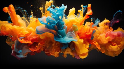 The dynamic explosion of colored liquids colliding in mid-air, forming a chaotic yet harmonious display