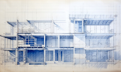 Architectural Blueprints plan layout and blueprint design, dark cyan and indigo.