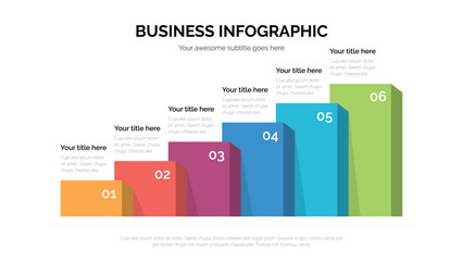 Chart business infographic with six steps. Suitable For Presentation Template With 16x9 Aspect Ratio
