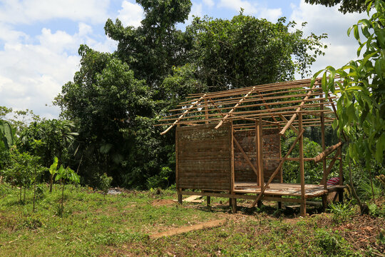 BriBri, Limon province, Costa Rica, wooden house under construction.