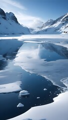 Fototapeta na wymiar Winter landscape with mountains and lake. Generative AI.
