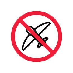 Forbidden plane icon. Do not fly vector sign. Prohibited aviation airplane vector icon. Warning, danger, caution, attention, restriction. No military jet flat pictogram.