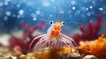 Lysmata amboinensis cleaner shrimp in marine aquarium. AI Generative.